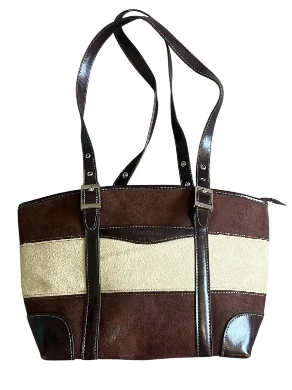 Vintage Kate Spade New York Colorblock Suede Tote — AS-IS